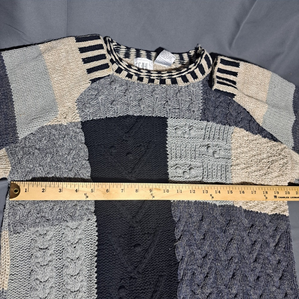 CHU Women's LARGE Gray Patchwork Crewneck Pullover Sweater Silk Cotton - Picture 7 of 8